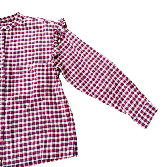 Something Navy Jaime Ruffle Sleeve Plaid Button Up Long Sleeve Top NWT XS - Picture 7 of 16